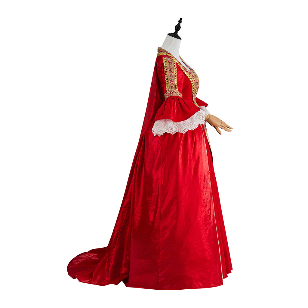Renaissance Red Gown with Gold Trim for Historical Reenactments Renaissance Themed Gatherings Costume Parties Halloween Christmas
