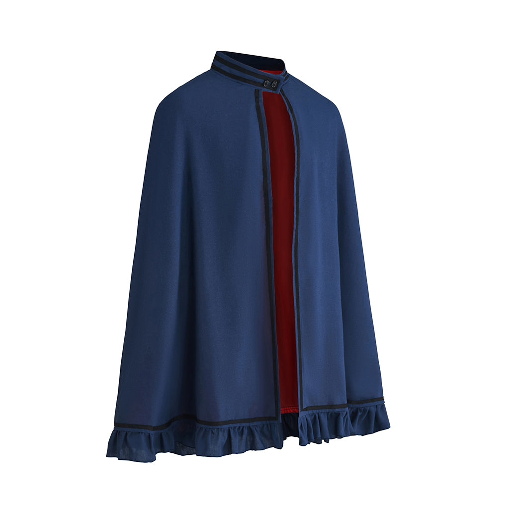 Medieval Navy Blue Cloak with Ruffled Hem for Historical Reenactments Medieval Themed Gatherings Christmas Celebrations Cosplay Events