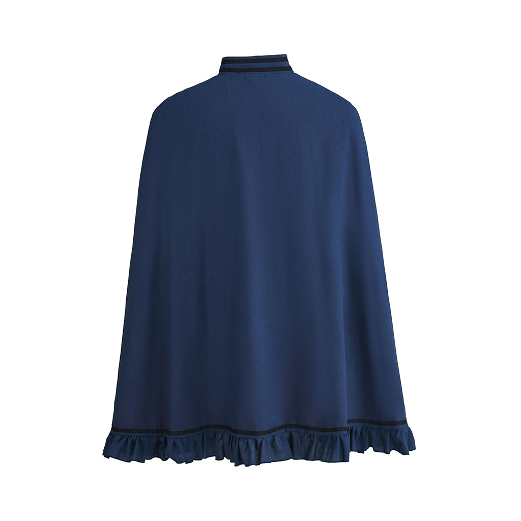 Medieval Navy Blue Cloak with Ruffled Hem for Historical Reenactments Medieval Themed Gatherings Christmas Celebrations Cosplay Events