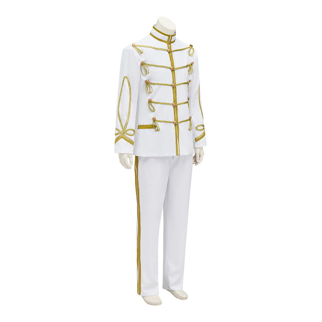 Regency White Military Style Uniform with Gold Piping for Historical Reenactments Royal Themed Balls Cosplay Events Halloween Christmas