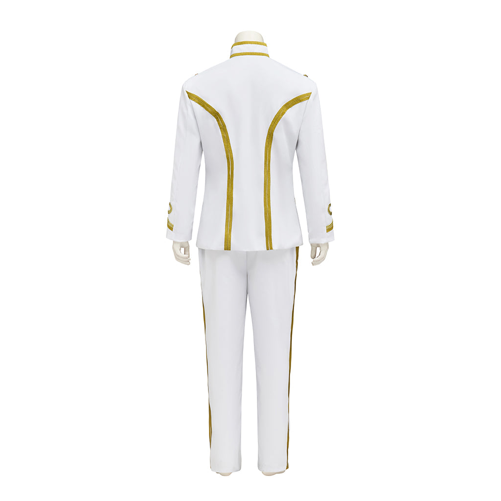 Regency White Military Style Uniform with Gold Piping for Historical Reenactments Royal Themed Balls Cosplay Events Halloween Christmas