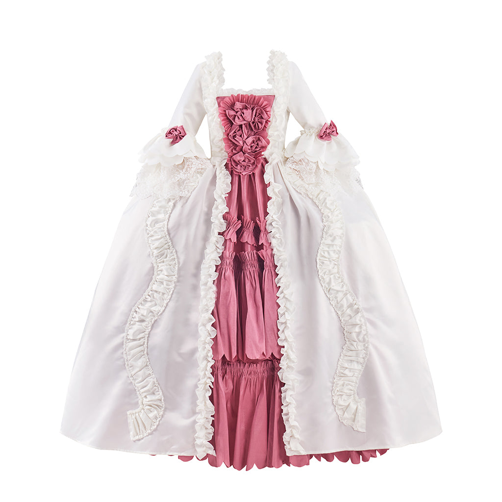 Medieval Pink Satin Gown with White Lace Robe for Historical Reenactments Medieval Themed Gatherings Renaissance Halloween Christmas