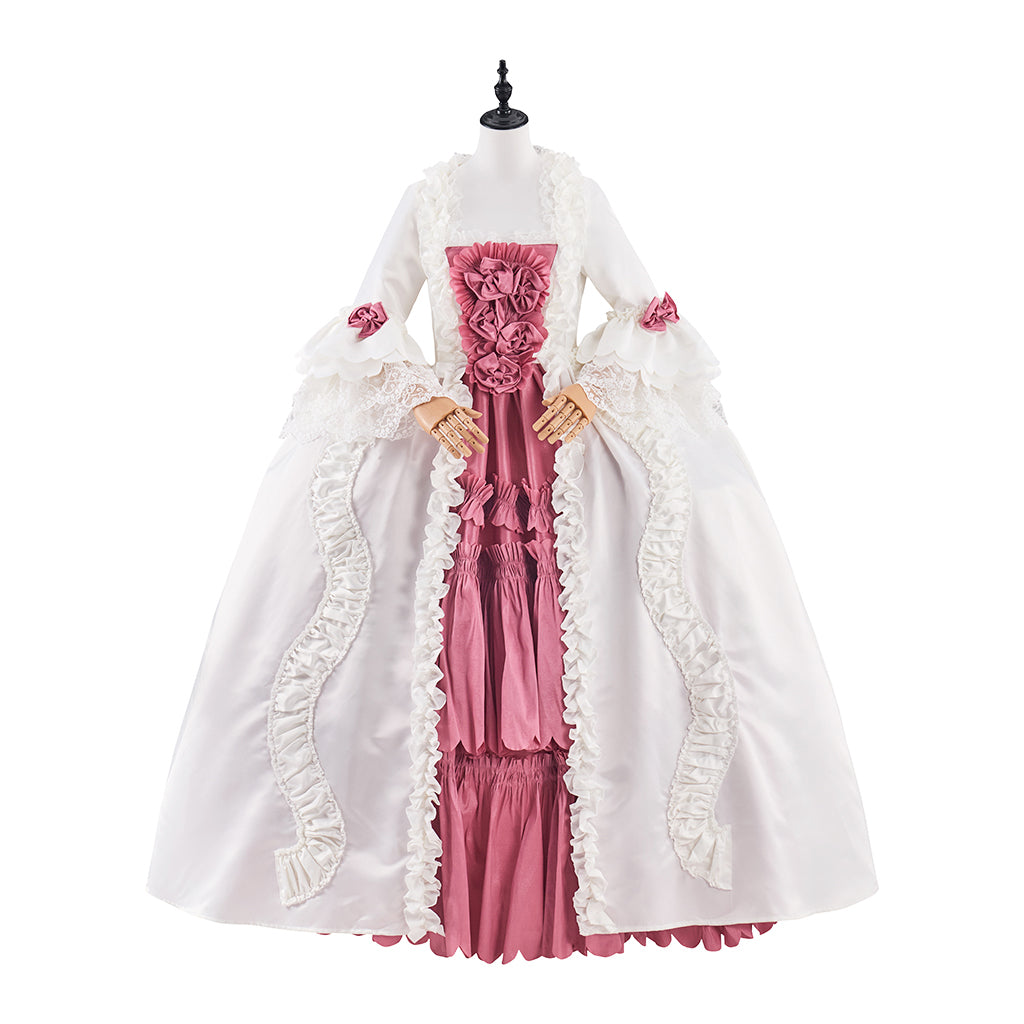 Medieval Pink Satin Gown with White Lace Robe for Historical Reenactments Medieval Themed Gatherings Renaissance Halloween Christmas
