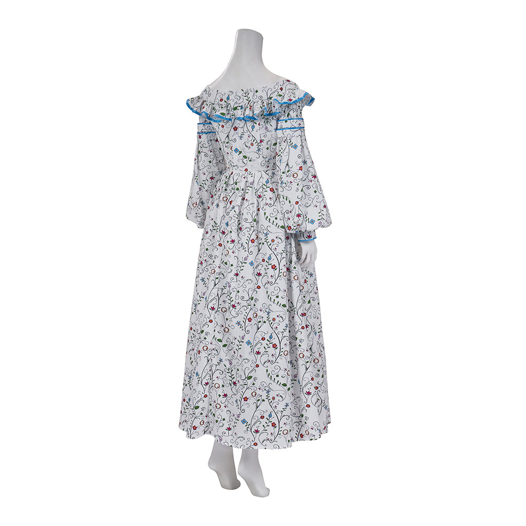 Medieval Style Off-shoulder Bell-sleeved Floral Patterned Maxi Dress for Historical Reenactments Cosplay Events Medieval Halloween Christmas