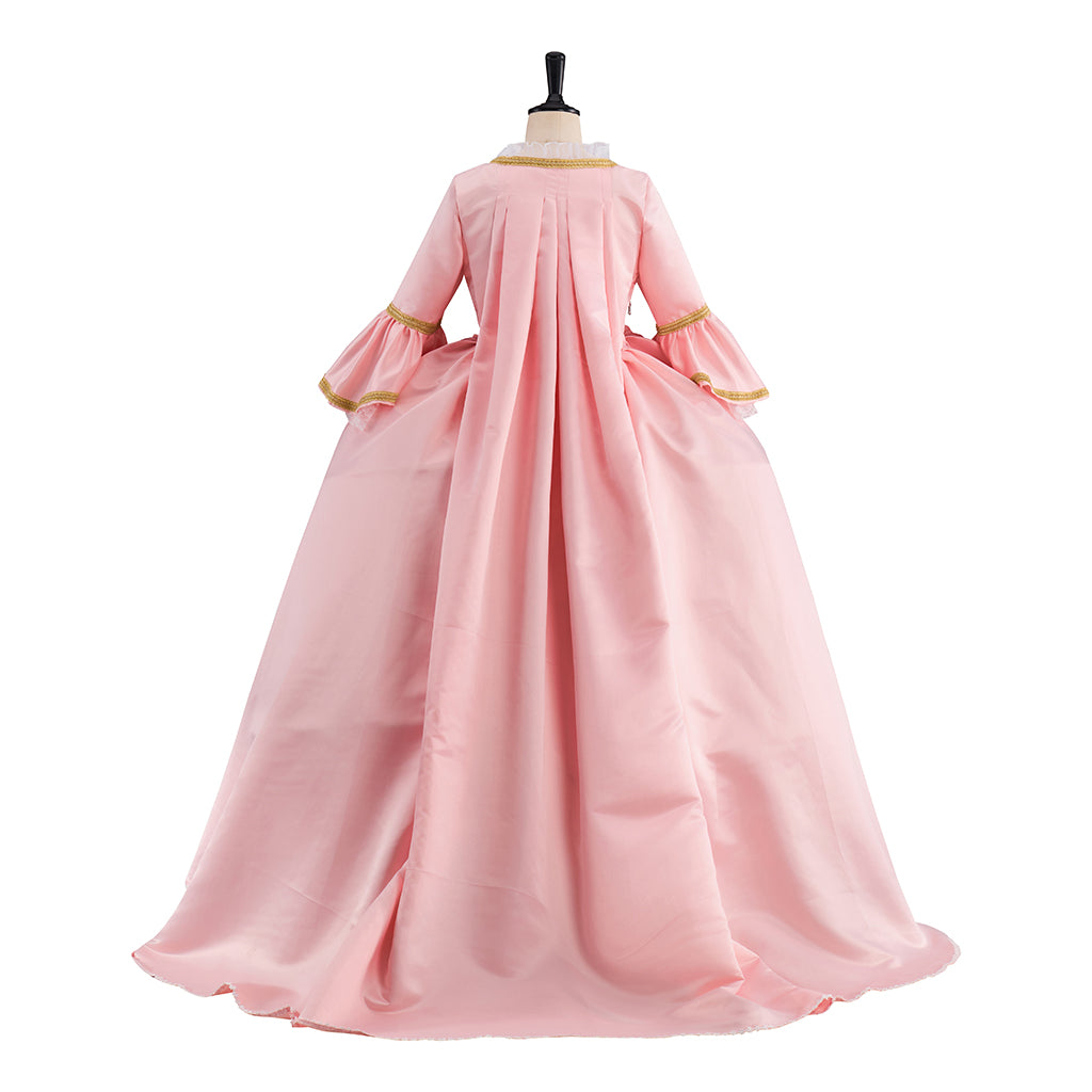 Rococo Pink Gown with Gold Trim and Elaborate Ruffles for Historical Reenactments Rococo Themed Gatherings Cosplay Events Halloween Christmas