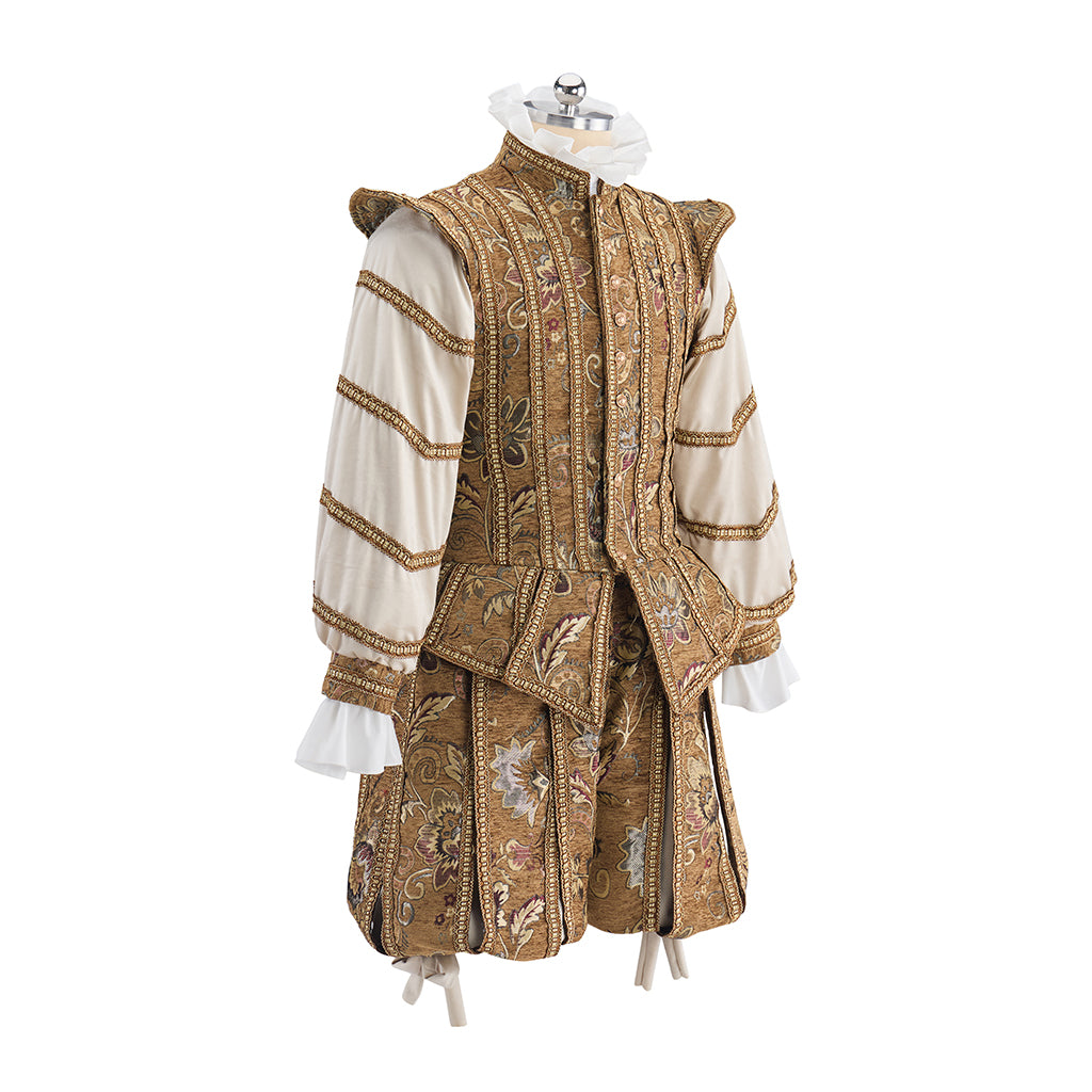Renaissance Brown Embroidered Doublet with White Striped Sleeves for Historical Reenactments Renaissance Themed Halloween Christmas