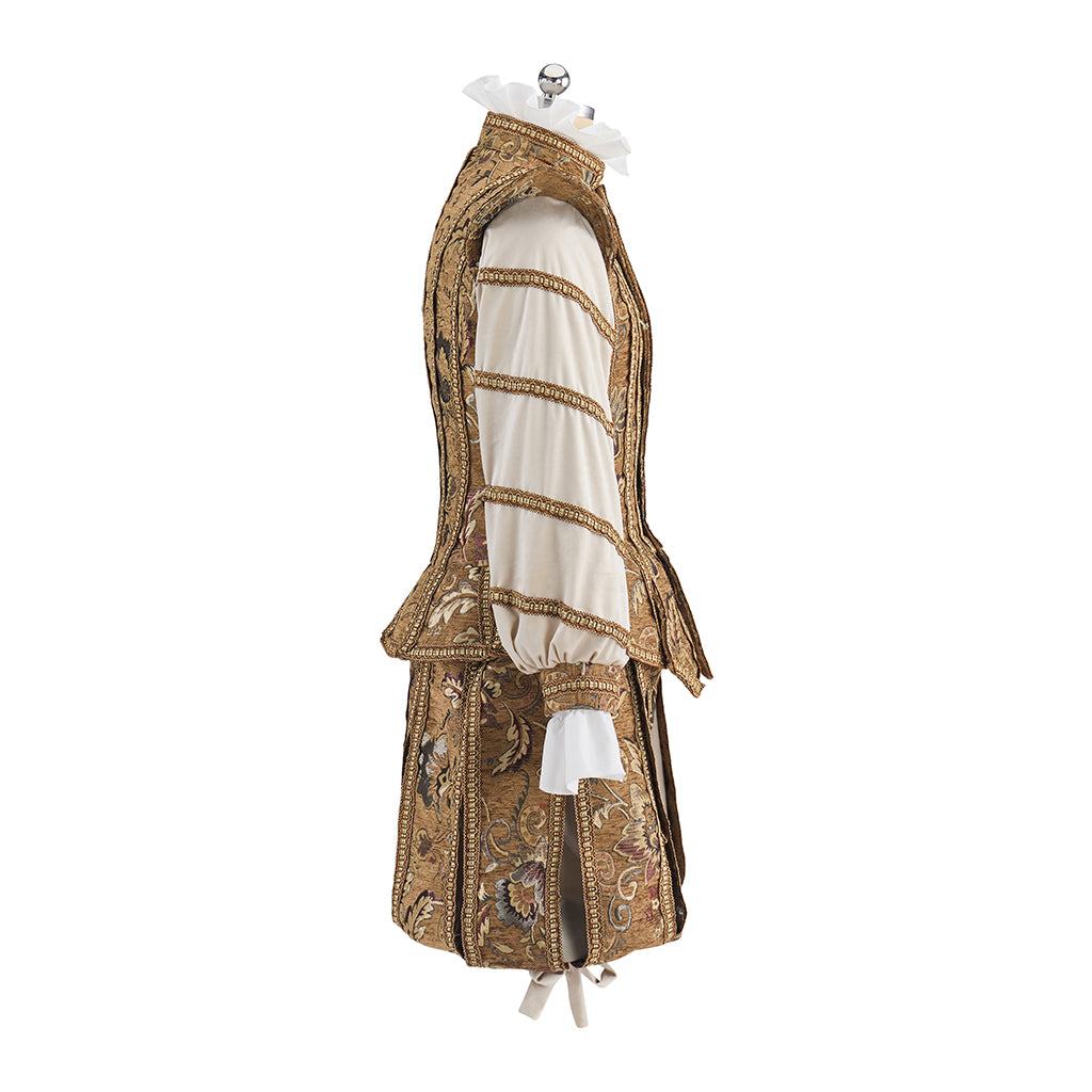 Renaissance Brown Embroidered Doublet with White Striped Sleeves for Historical Reenactments Renaissance Themed Halloween Christmas