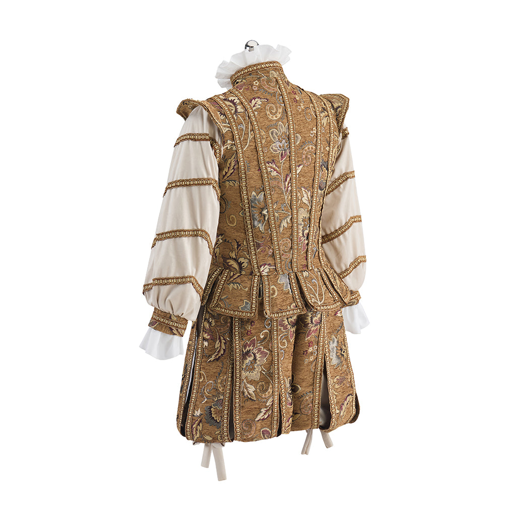 Renaissance Brown Embroidered Doublet with White Striped Sleeves for Historical Reenactments Renaissance Themed Halloween Christmas