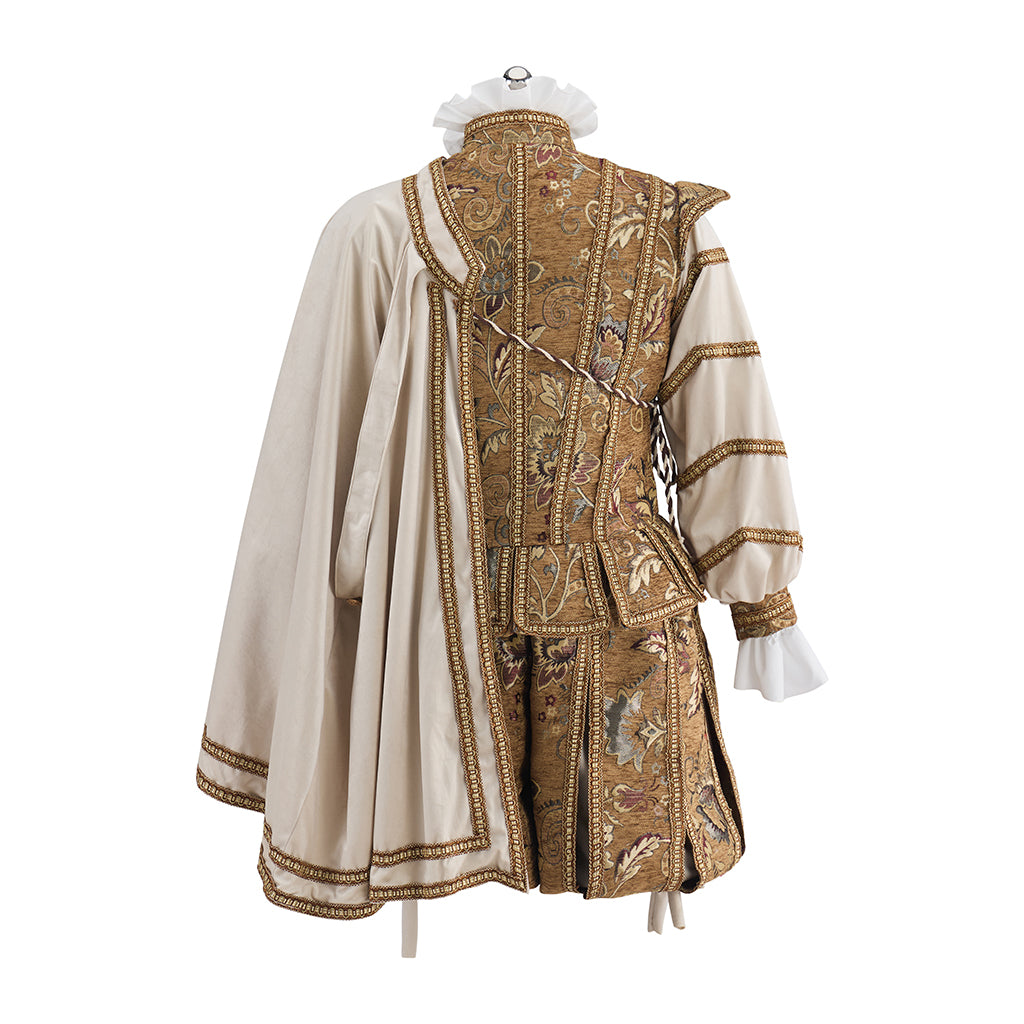 Renaissance Brown Embroidered Doublet with White Striped Sleeves for Historical Reenactments Renaissance Themed Halloween Christmas