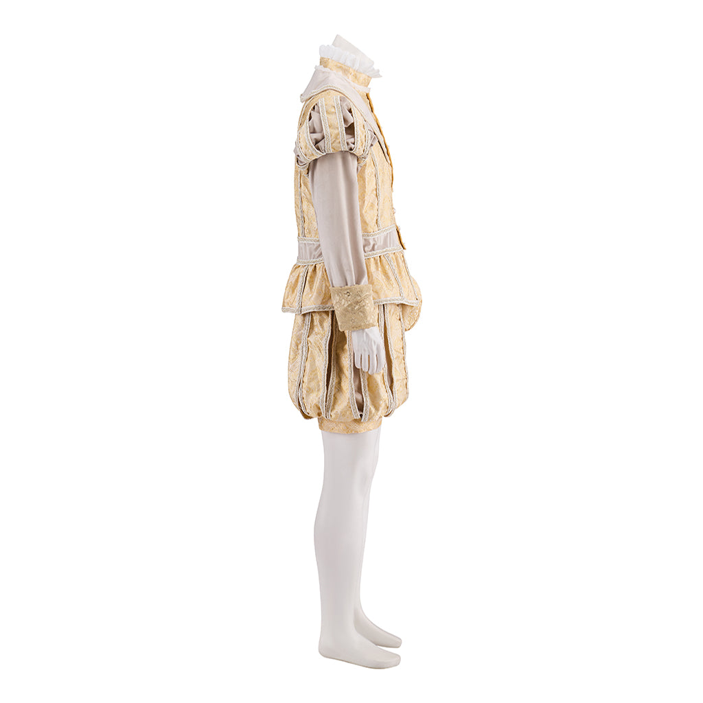 Renaissance Gold Embroidered Tunic Set with Beige Cloak and Matching Hat for Historical Reenactments Renaissance Themed Halloween Christmas