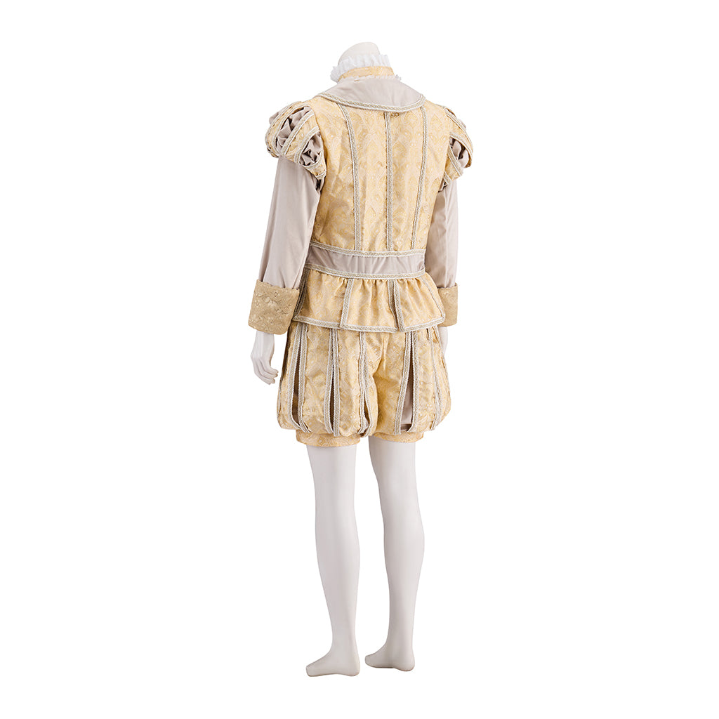 Renaissance Gold Embroidered Tunic Set with Beige Cloak and Matching Hat for Historical Reenactments Renaissance Themed Halloween Christmas