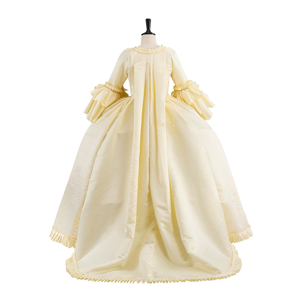 Rococo Cream Gown with Embroidered Green Floral Puff Sleeves and Matching Cloak for Historical Reenactments Rococo Halloween Christmas