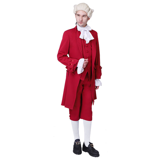 Medieval Military Officer Men's Red Coat with White Trim Ornate White Detailing and Buttons Costume for Historical Reenactments Cosplay Events or Halloween Christmas or Parties