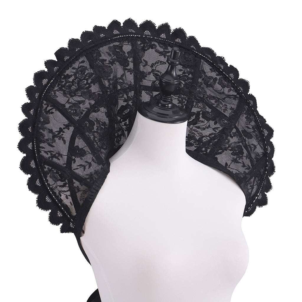 Regency Black Lace Fan - Shaped Neck Collar with Intricate Patterns for Historical Reenactments Regency Themed Halloween Christmas