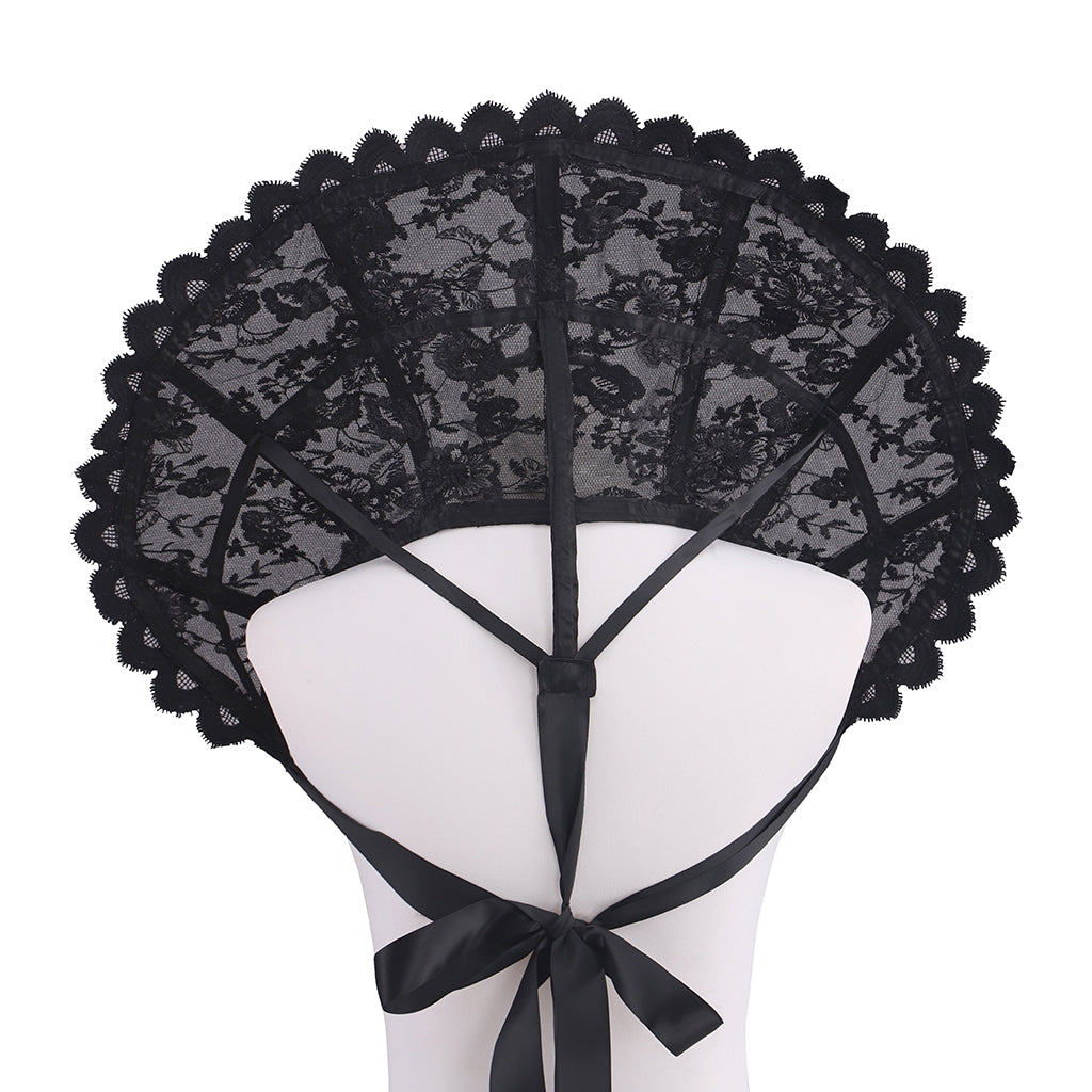 Regency Black Lace Fan - Shaped Neck Collar with Intricate Patterns for Historical Reenactments Regency Themed Halloween Christmas