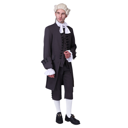 Medieval Military Officer Men's Black Coat with with Waistcoat and Cravat Costume for Historical Reenactments Cosplay Events or Halloween Christmas or Parties