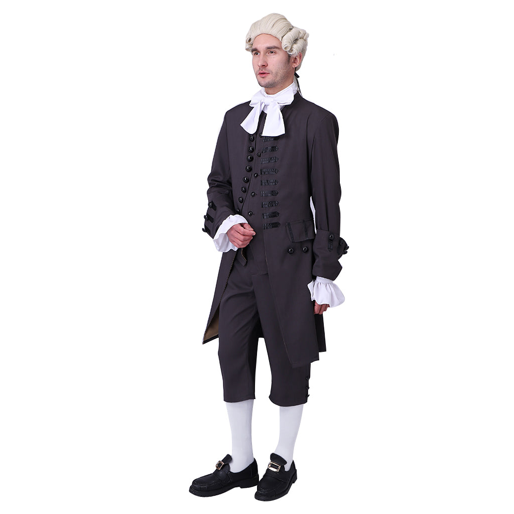 Medieval Military Officer Men's Black Coat with with Waistcoat and Cravat Costume for Historical Reenactments Cosplay Events or Halloween Christmas or Parties