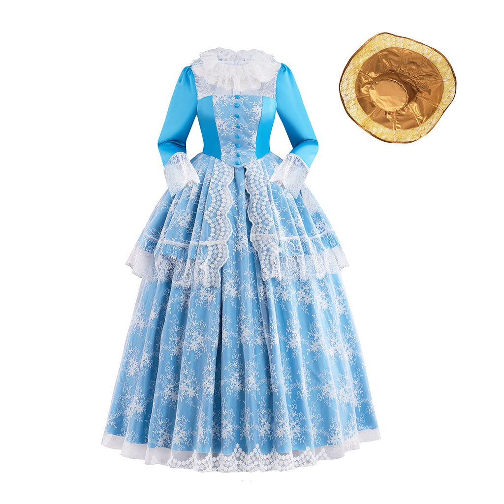 Colonial Blue and White Checkered Gown with White Lace Trims for Historical Reenactments Colonial Themed Halloween Christmas