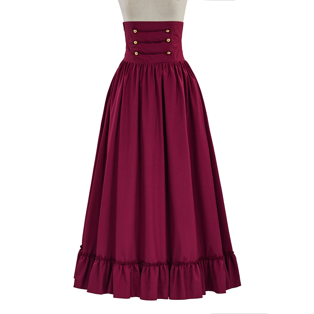 Medieval Style Burgundy High Waisted Skirt with Corset Style Waistband Golden Buttons for Historical Reenactments Cosplay Events Halloween Christmas