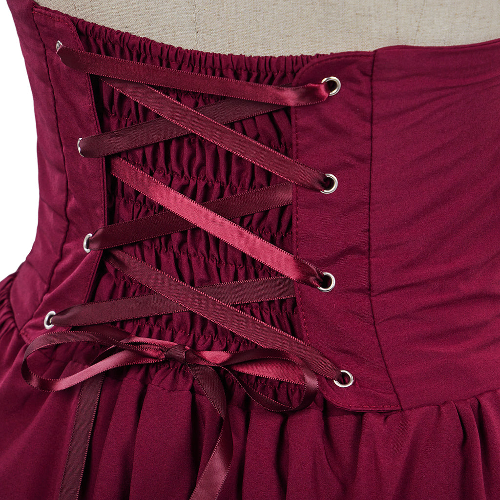 Medieval Style Burgundy High Waisted Skirt with Corset Style Waistband Golden Buttons for Historical Reenactments Cosplay Events Halloween Christmas