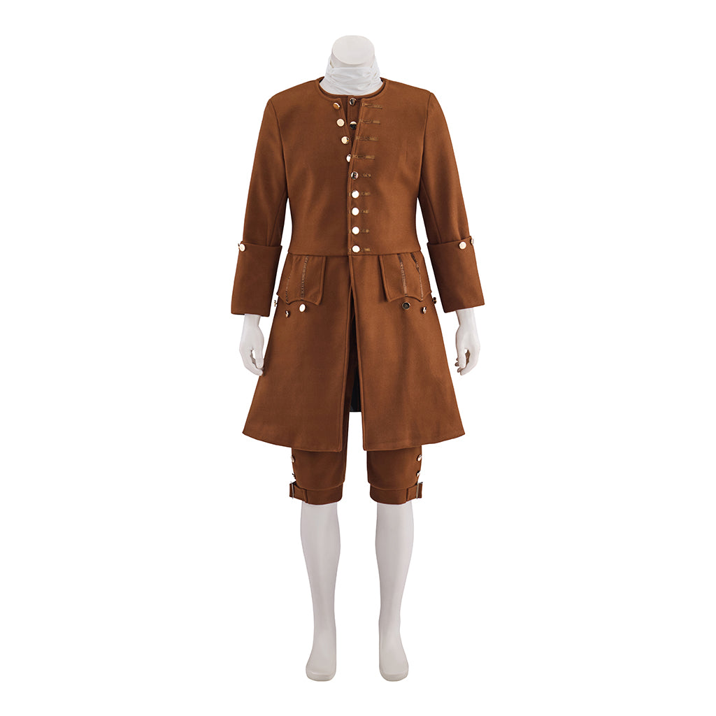 Colonial Brown Frock Coat with Buttoned Front and Tailored Silhouette for Historical Reenactments Colonial Themed Halloween Christmas