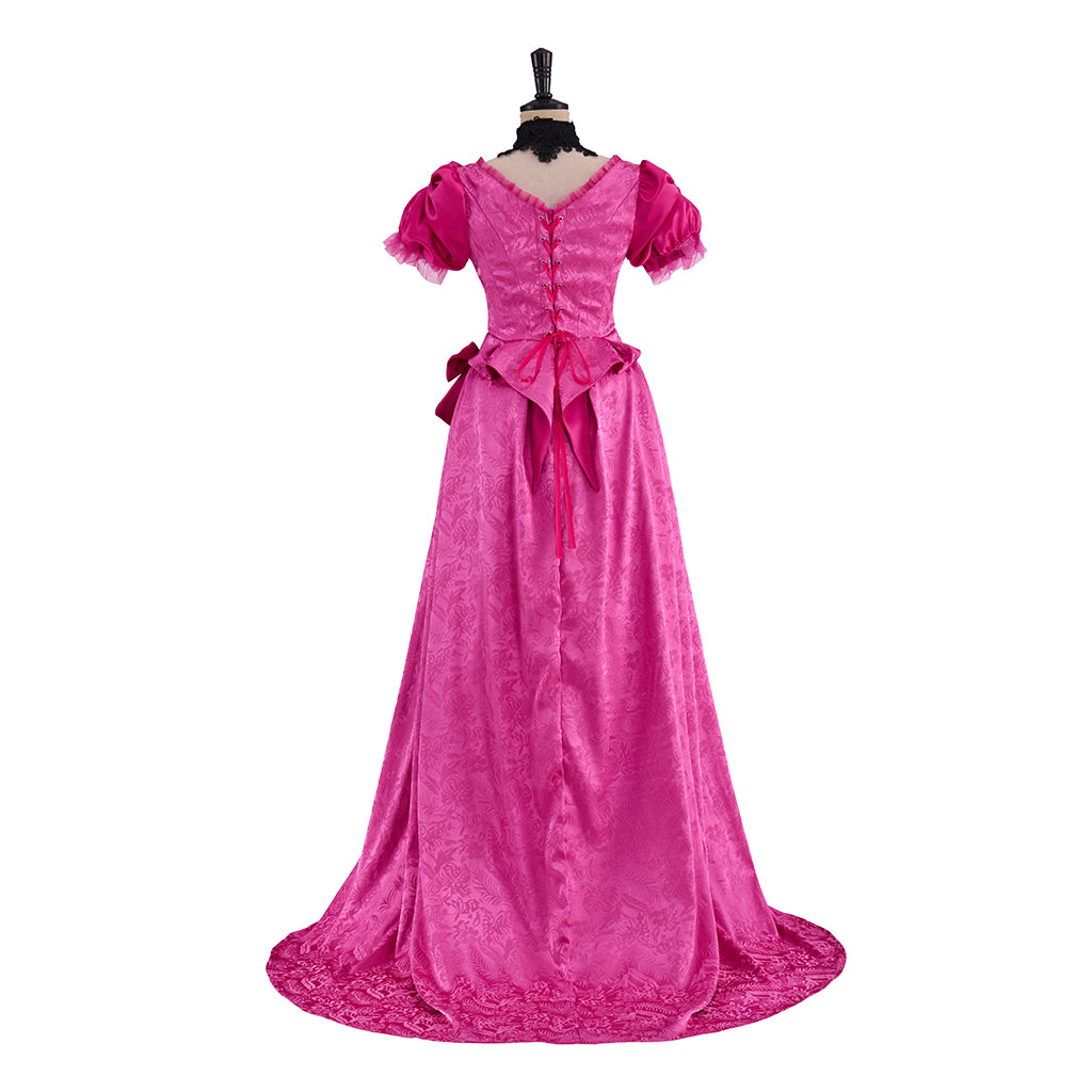 Victorian Pink Gown with Puffed Sleeves and Waist Cinching Details for Historical Reenactments Victorian Themed Halloween Christmas