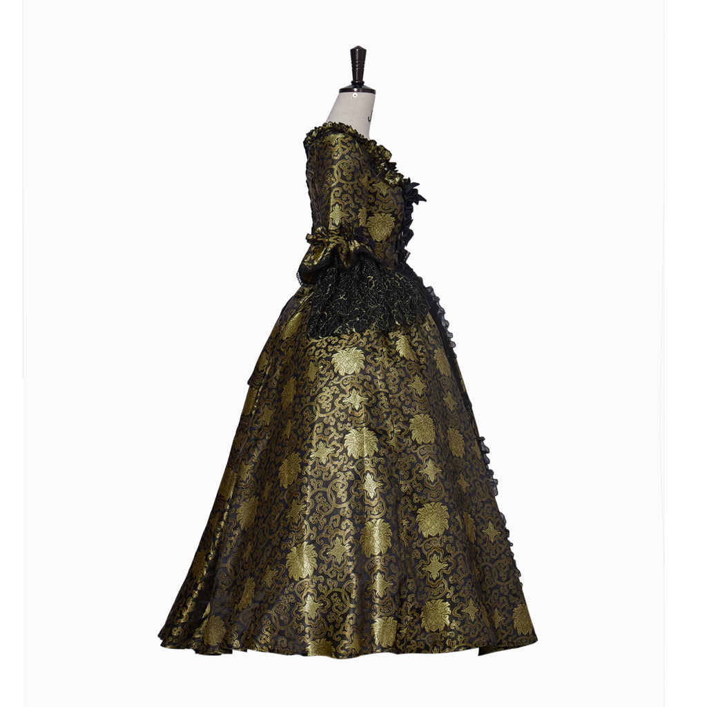 18th Gothic Rococo Inspired Long Length Prom Dress Flare Cuff Sleeve Party Costume Prom Gown Princess Shakespeare Lady Geometric Ball Gown Dark Gold Women's Royal Halloween Carnival Party Evening Dress Valentine's DayParty Masquerade Adults' Dress All