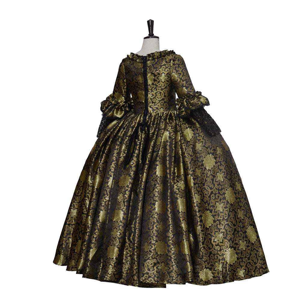 18th Gothic Rococo Inspired Long Length Prom Dress Flare Cuff Sleeve Party Costume Prom Gown Princess Shakespeare Lady Geometric Ball Gown Dark Gold Women's Royal Halloween Carnival Party Evening Dress Valentine's DayParty Masquerade Adults' Dress All