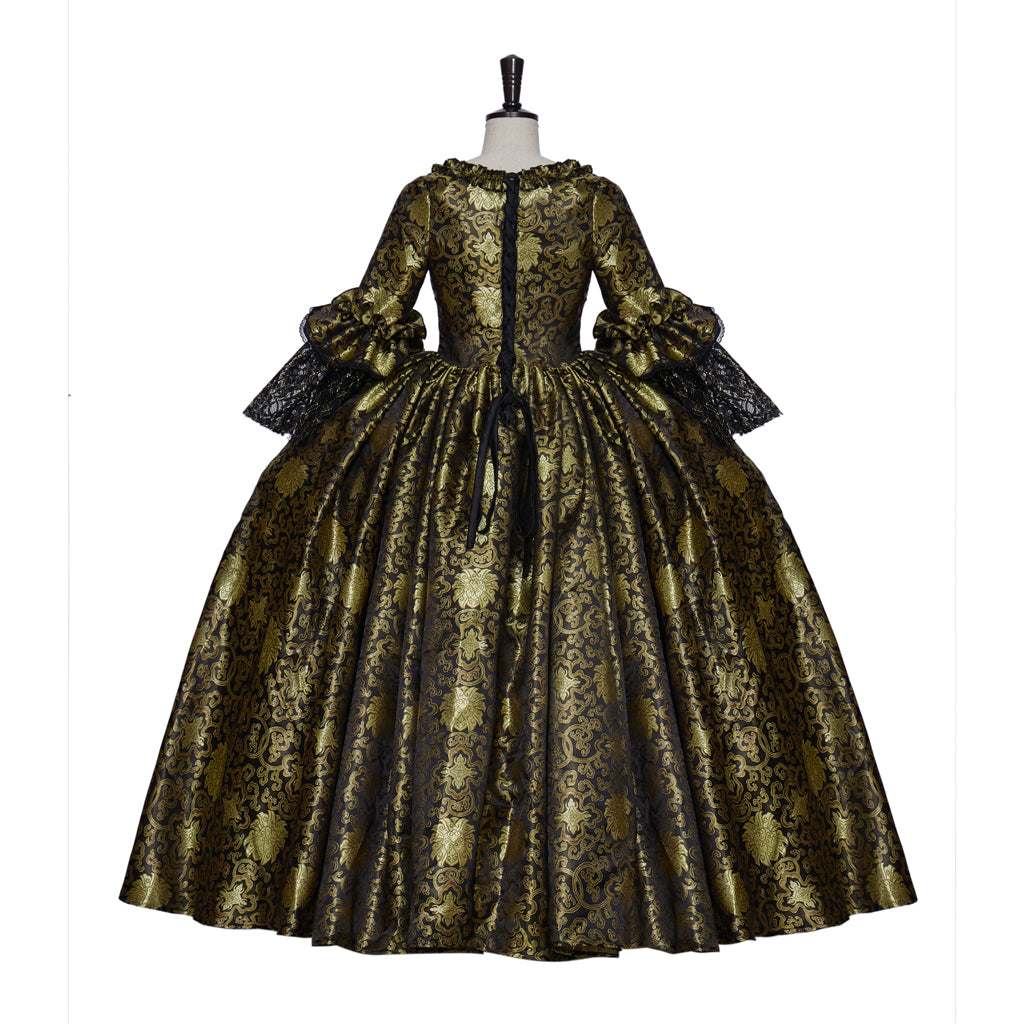 18th Gothic Rococo Inspired Long Length Prom Dress Flare Cuff Sleeve Party Costume Prom Gown Princess Shakespeare Lady Geometric Ball Gown Dark Gold Women's Royal Halloween Carnival Party Evening Dress Valentine's DayParty Masquerade Adults' Dress All
