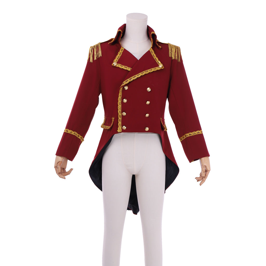 the Musical The Greatest Showman Phillip Carlyle Cosplay Costume P. T. Barnum Stage Costume Military Tailcoat Outfit Adult Halloween Christmas Party Burgundy Military Uniform With Tailcoat