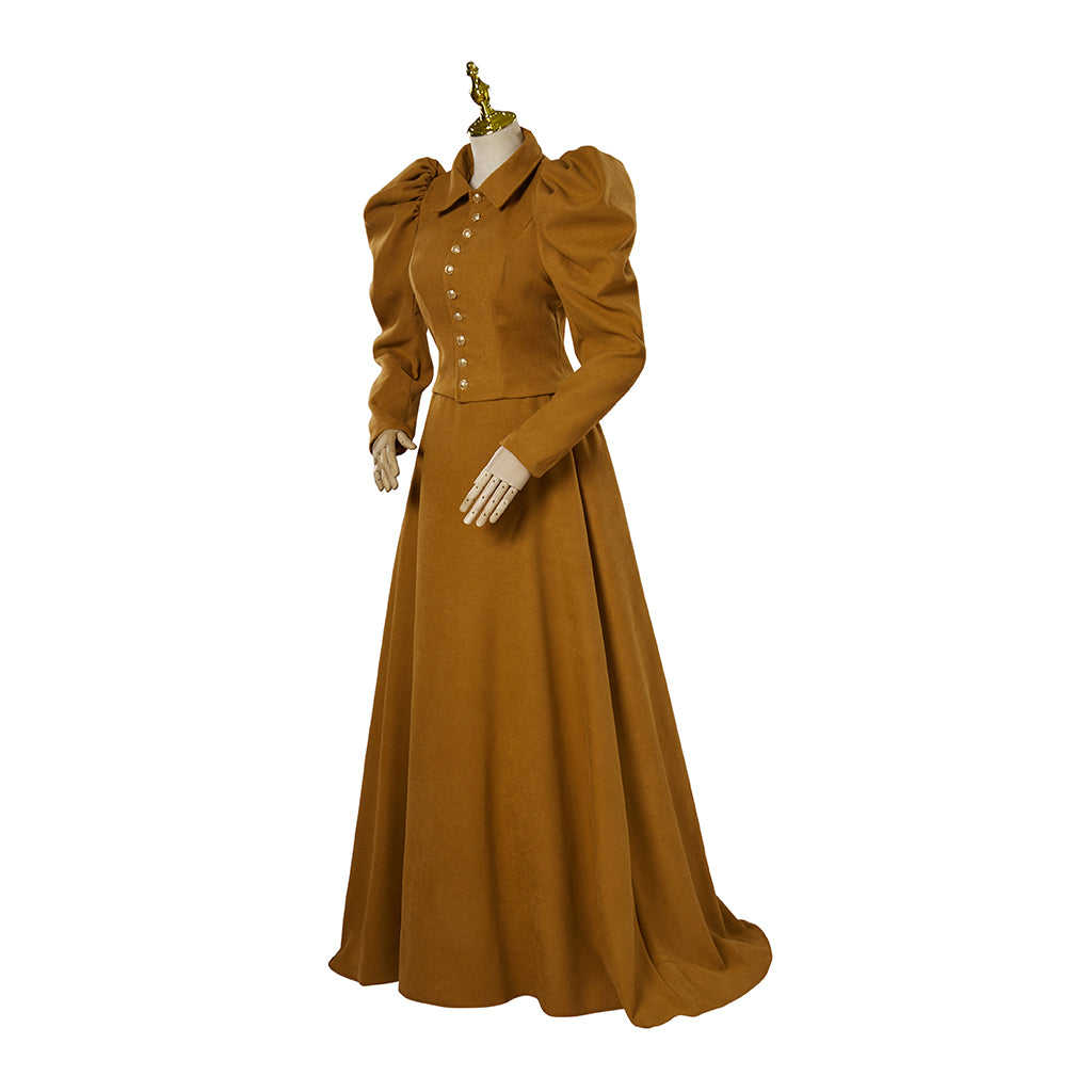 Victorian Style Tawny Brown Gown with Puff Sleeves for Historical Reenactments Cosplay Events Victorian Themed Gatherings Halloween Christmas