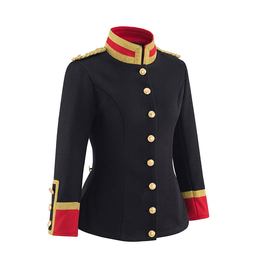 Medieval Military Inspired Black Jacket with Red Trimmed Collar and Cuffs Gold Button for Historical Reenactments Halloween Christmas