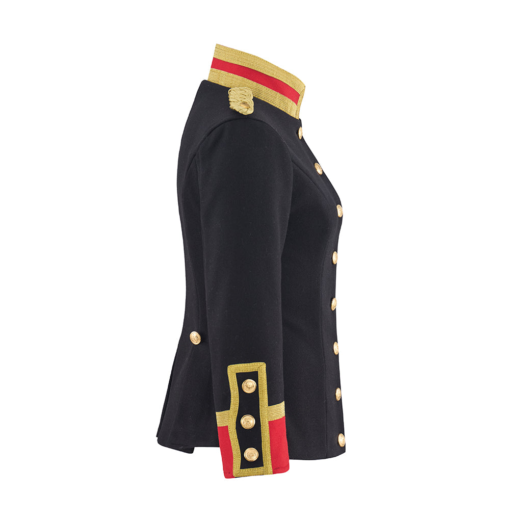 Medieval Military Inspired Black Jacket with Red Trimmed Collar and Cuffs Gold Button for Historical Reenactments Halloween Christmas
