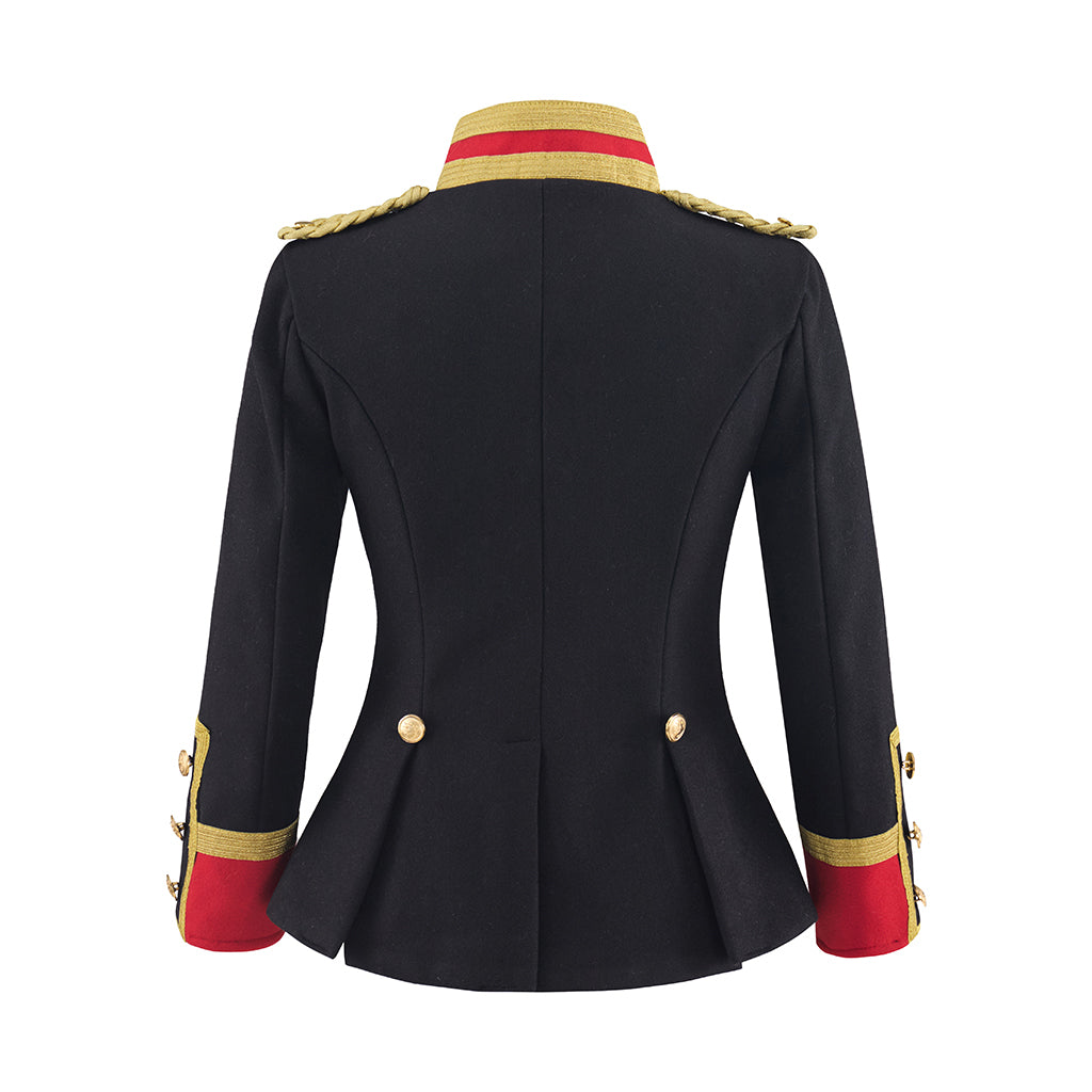Medieval Military Inspired Black Jacket with Red Trimmed Collar and Cuffs Gold Button for Historical Reenactments Halloween Christmas