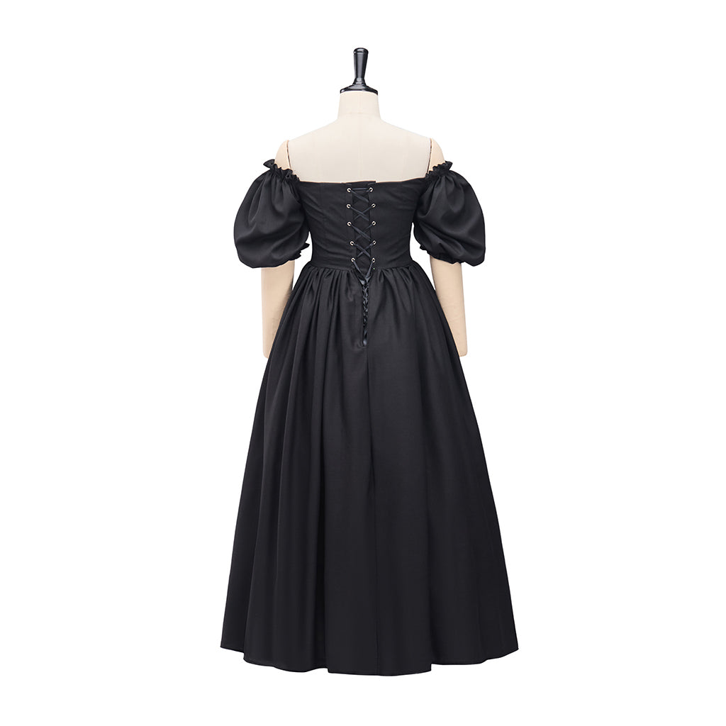 Medieval Style Off-shoulder Puff-sleeved White Maxi Dress for Historical Reenactments Medieval Themed Gatherings Halloween Christmas