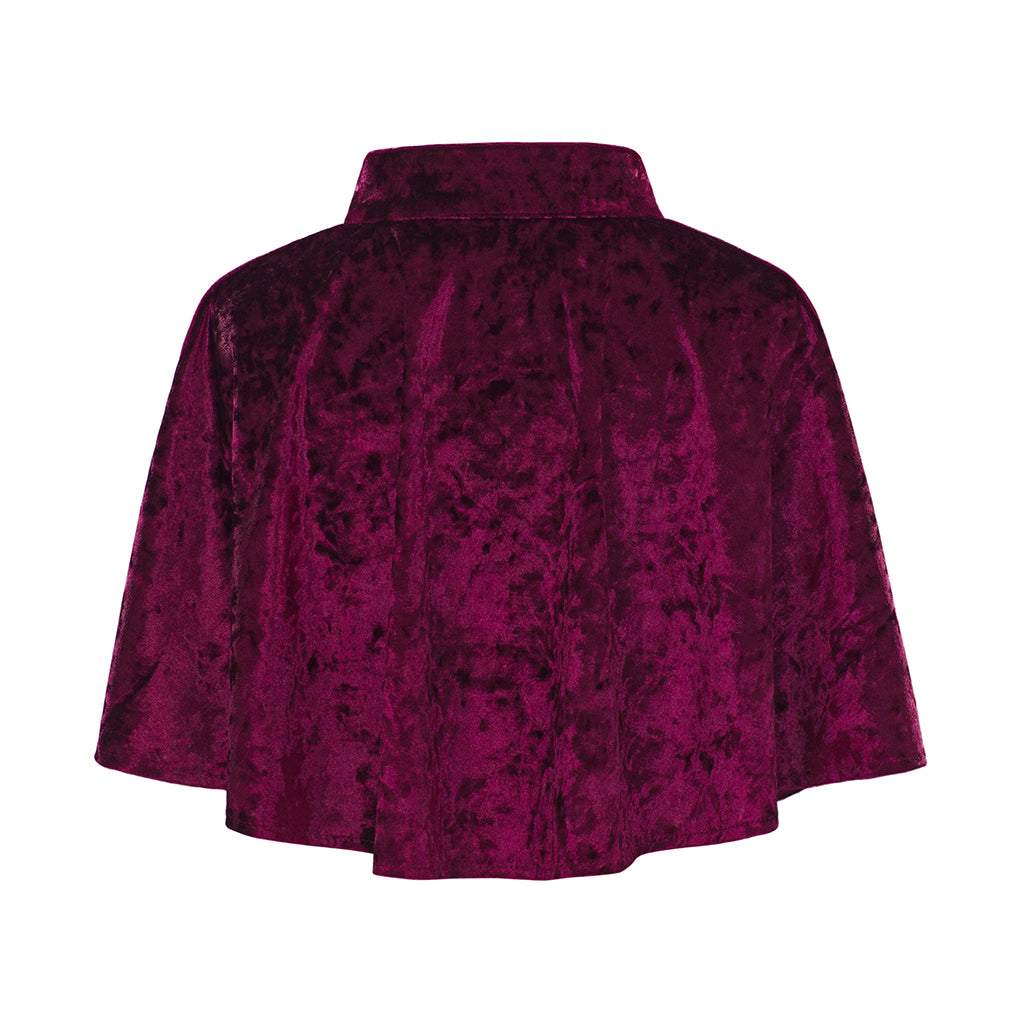 Medieval Style Deep Magenta Velvet Capelet with Black Bow Neckline for Historical Reenactments Cosplay Events Medieval Halloween Christmas