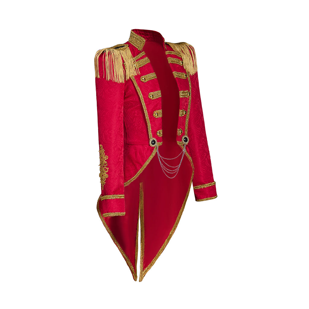 Medieval Military Style Scarlet Red Tailcoat with Gold Trim and Epaulets for Historical Reenactments Theatrical Performances Halloween Christmas