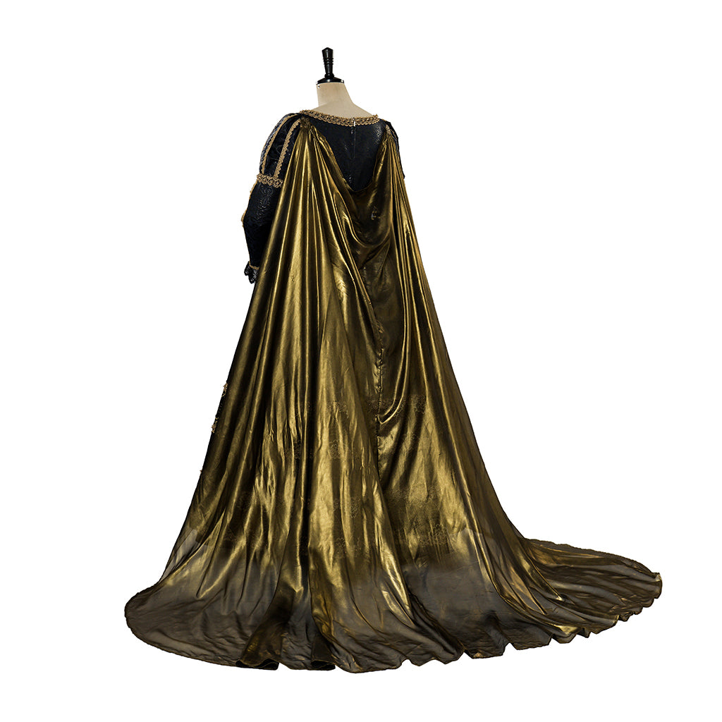 Baroque Style Black Gown with Intricate Gold Embroidery for Historical Reenactments Royal Court Themed Gatherings Halloween Christmas
