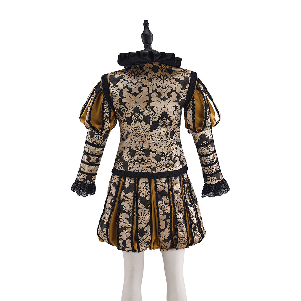 Medieval Patterned coat with Shorts Yellow Cape and Matching Hat for Historical Reenactments Halloween and Christmas Celebrations