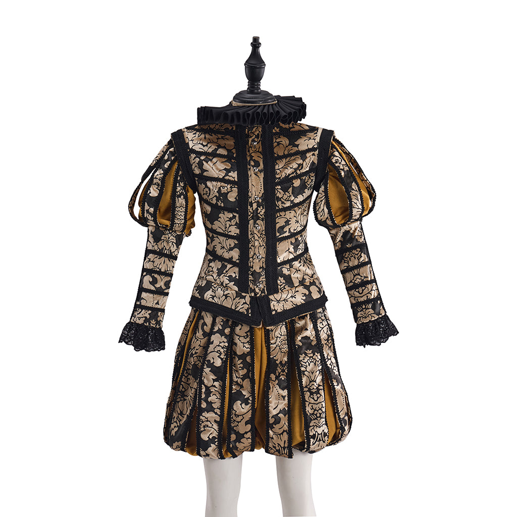 Medieval Patterned coat with Shorts Yellow Cape and Matching Hat for Historical Reenactments Halloween and Christmas Celebrations