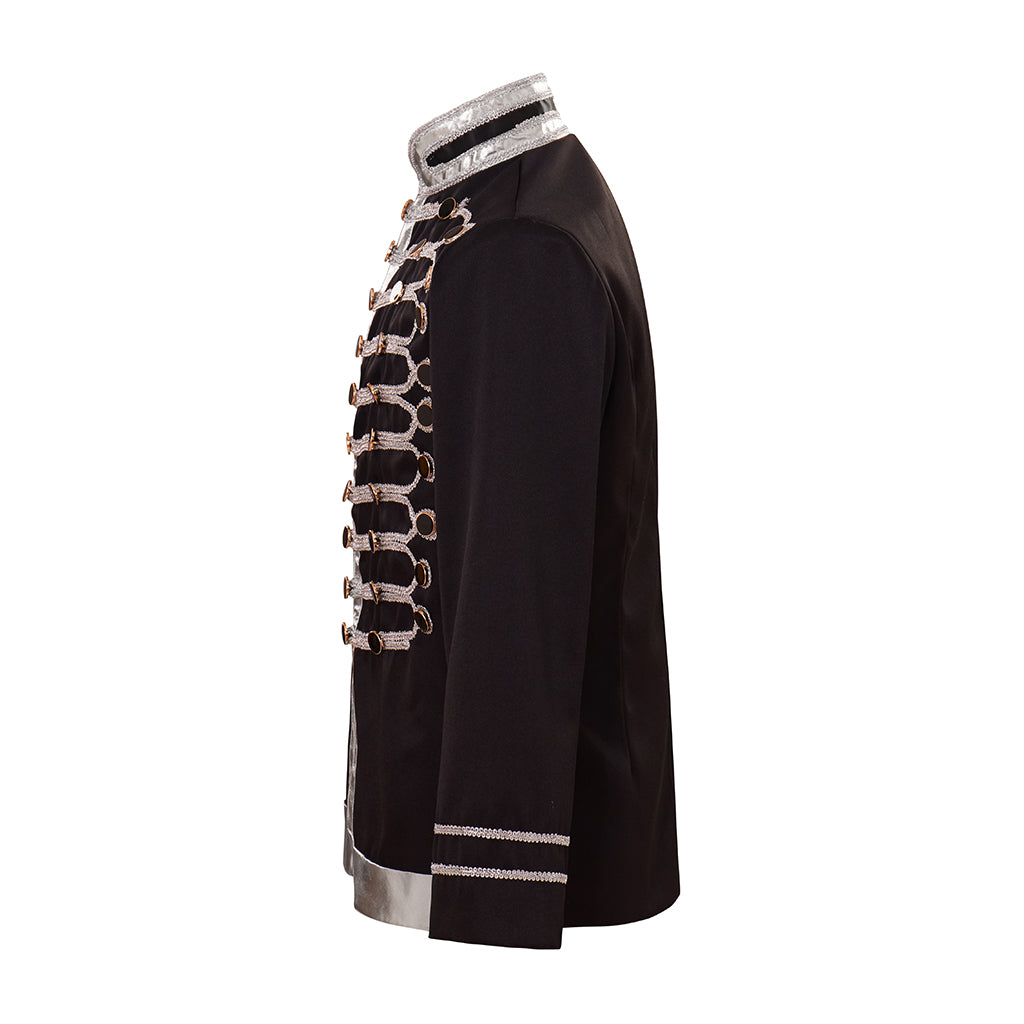 Medieval Military Style Black Jacket with Silver Embroidered Trim for Historical Reenactments Cosplay Events Halloween Christmas