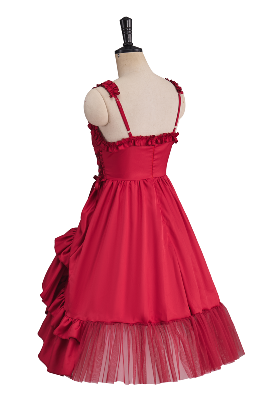 Victorian Red Strapless Ruffled Ball Gown for Historical Reenactments Victorian Themed Events Halloween and Christmas Celebrations