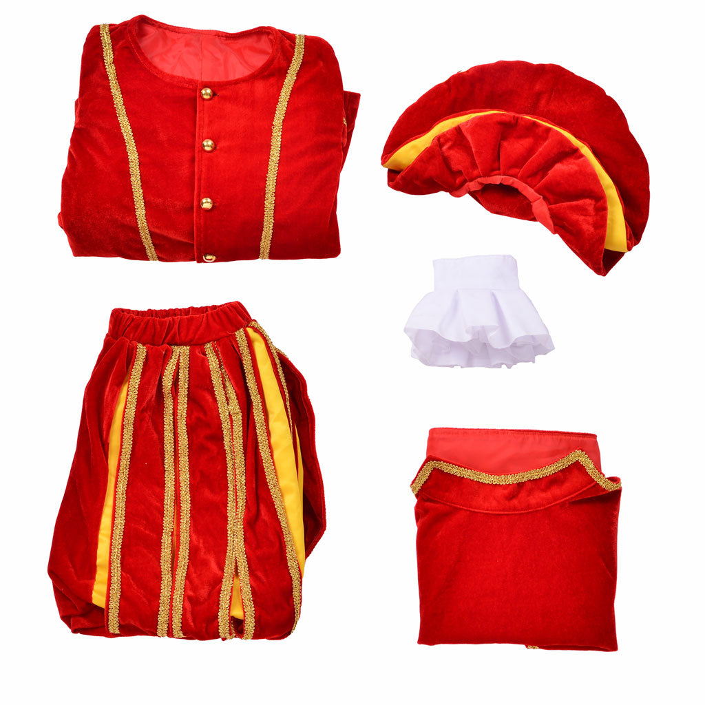 Medieval Men's Red Velvet and Gold Accented Royal Court Costume Cosplay Stage Outfit Adult Halloween Christmas Party Themed Outfit