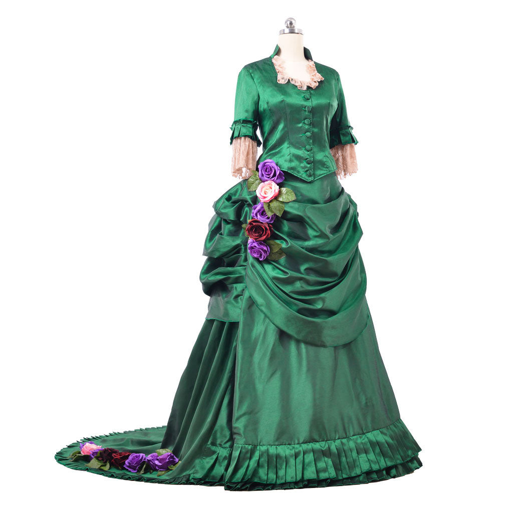 Victorian Rococo Medieval Floor Length DressBall Gown Prom Custom Flare Cuff Sleeve Floral Fecoration Green Women's Masquerade Carnival Wedding Party Adults' Dress