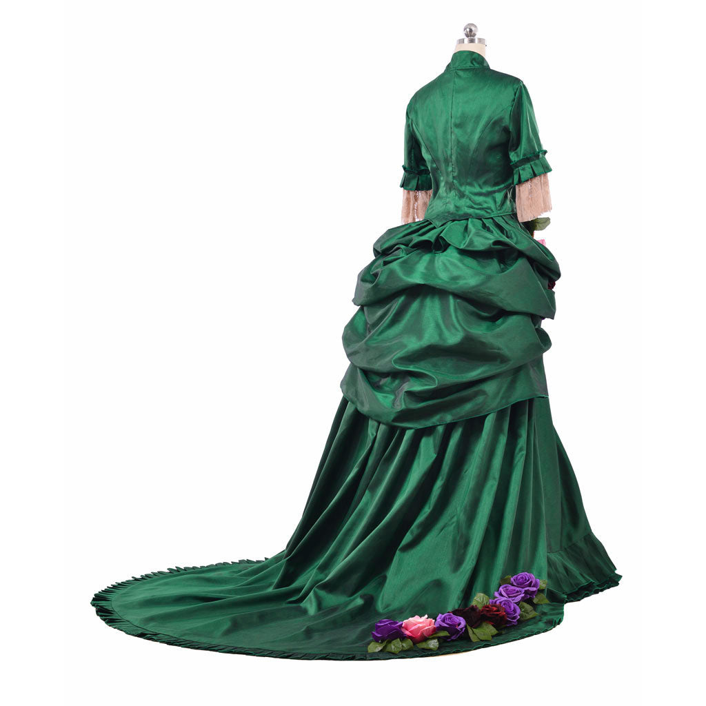 Victorian Rococo Medieval Floor Length DressBall Gown Prom Custom Flare Cuff Sleeve Floral Fecoration Green Women's Masquerade Carnival Wedding Party Adults' Dress