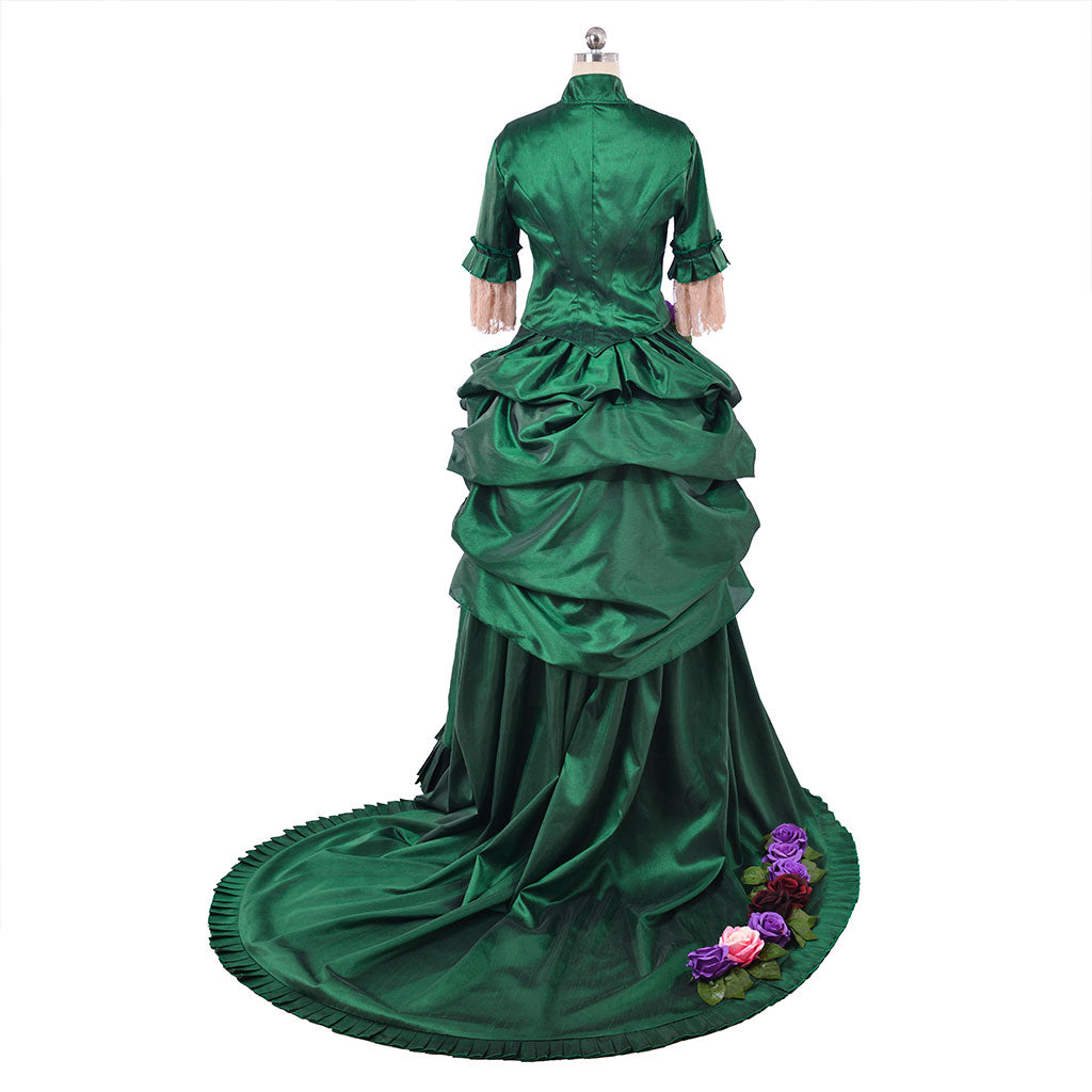 Victorian Rococo Medieval Floor Length DressBall Gown Prom Custom Flare Cuff Sleeve Floral Fecoration Green Women's Masquerade Carnival Wedding Party Adults' Dress