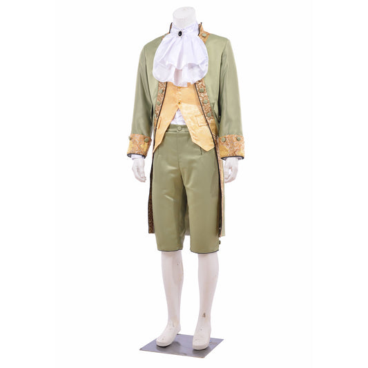 Medieval Men's Light Green and Gold Accented Aristocratic Court Costume Cosplay Stage Outfit Adult Halloween Christmas Party Themed Outfit