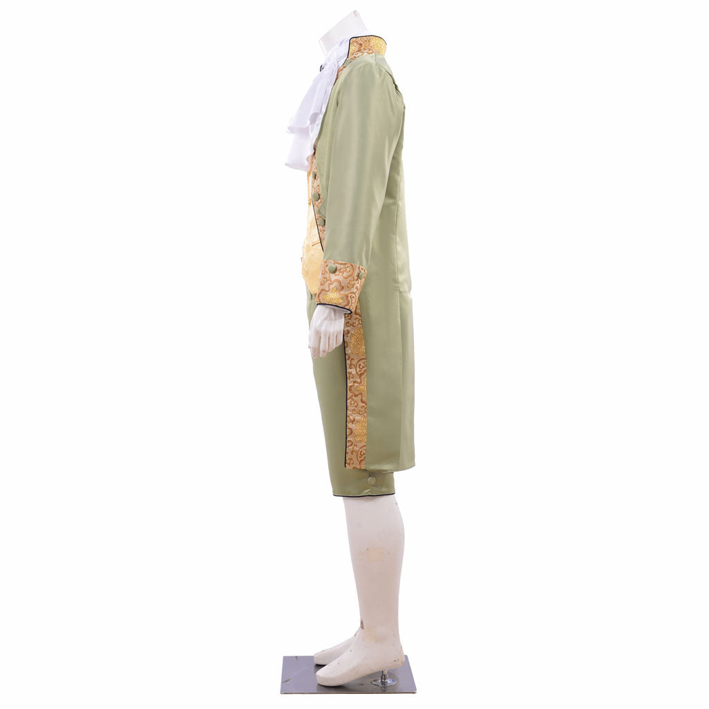 Medieval Men's Light Green and Gold Accented Aristocratic Court Costume Cosplay Stage Outfit Adult Halloween Christmas Party Themed Outfit