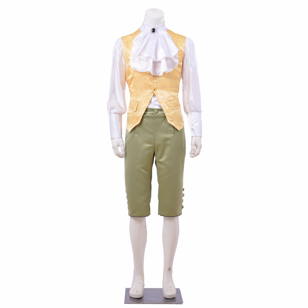 Medieval Men's Light Green and Gold Accented Aristocratic Court Costume Cosplay Stage Outfit Adult Halloween Christmas Party Themed Outfit