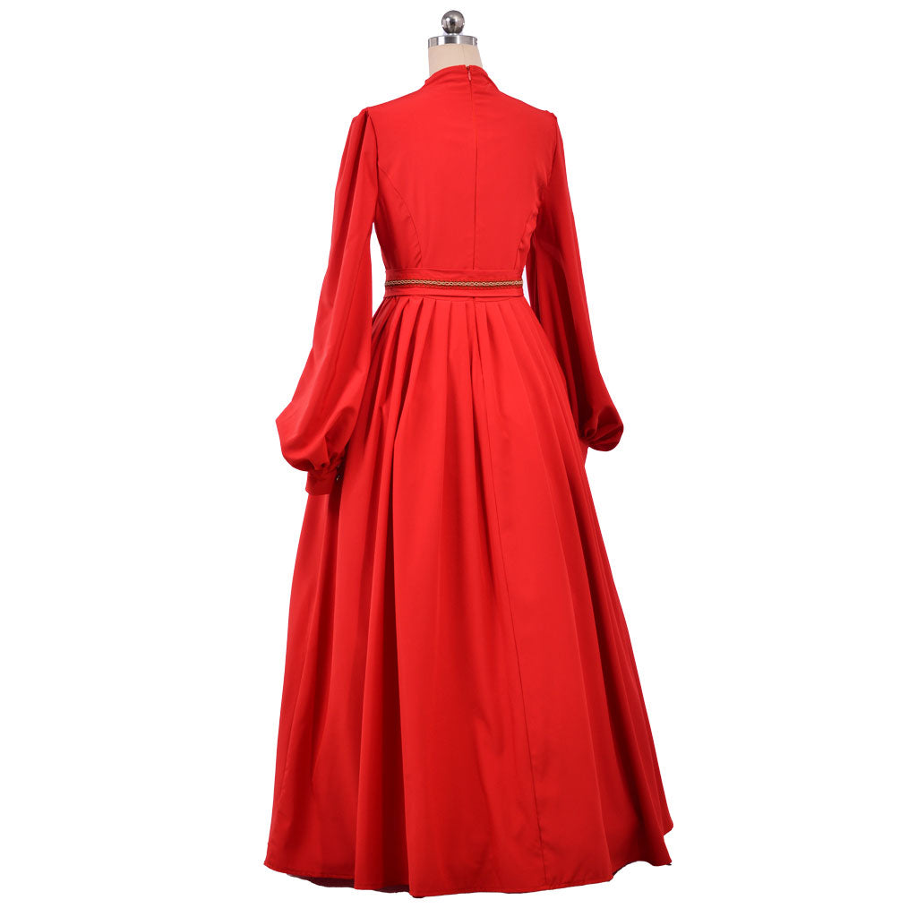 Medieval Vintage Regency Dress Long Sleeve Red Peasant Dress Medieval Princess Wedding Dress Elegant Red Long Sleeve Renaissance Gown With Belt Women Cosplay Costume Adult Ladies Halloween Christmas Dress